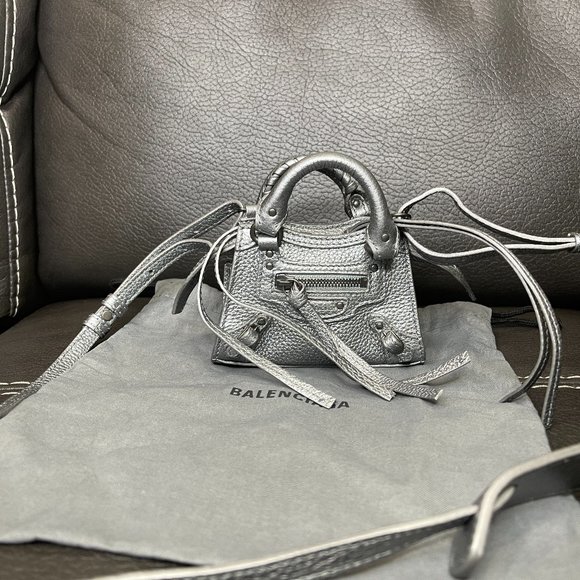 Balenciaga City Nano Metallic Leather Shoulder Bag in Gray